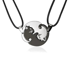 Cat Embrace Couple Necklace Set