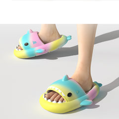 Gradient Rainbow Shark Slippers Women's Summer Indoor