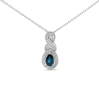 .925 Sterling Silver 6x4mm Pear Sapphire and Diamond Accent Infinity Drop 18