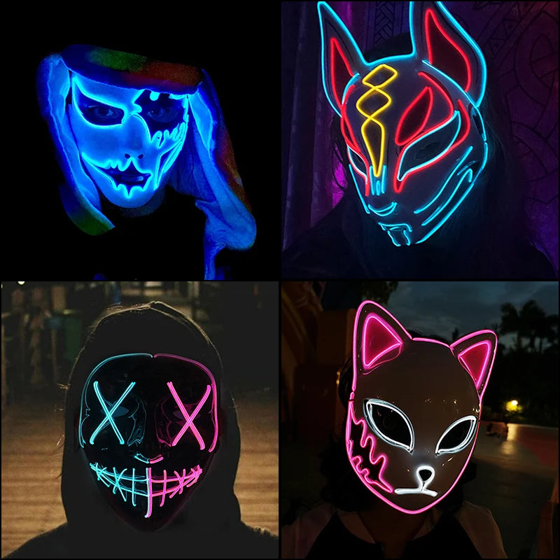 Halloween Carnival Party Costume Decoration Luminous LED Mask Halloween Mask LED Maske Light Up Party Masks for Glow Party