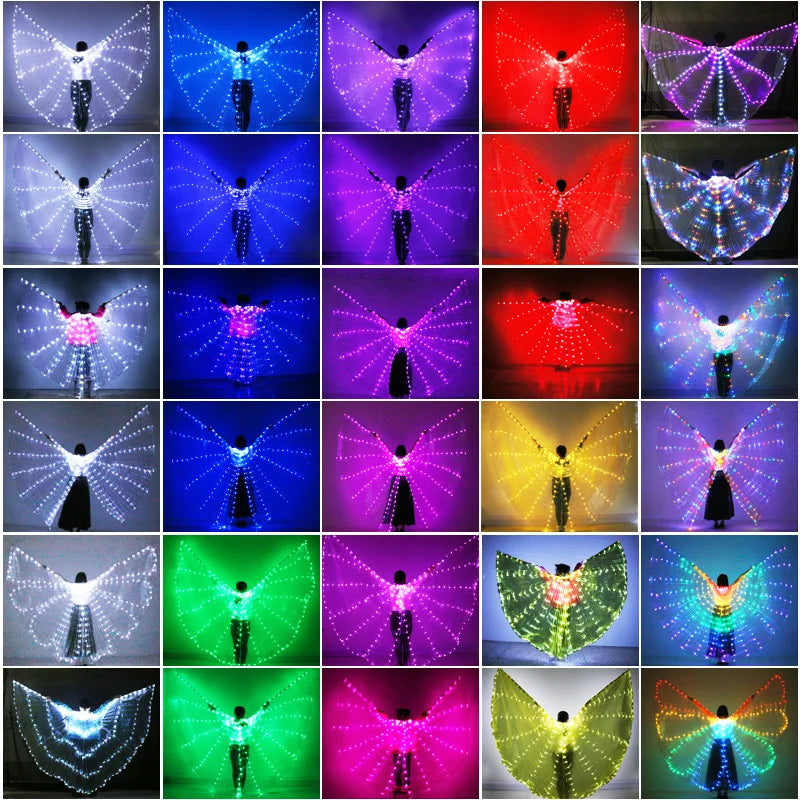 Belly Dance LED Wings Light Up Wing Costume LED Dance Wings Rainbow Colors Stage Performance Props No With Stick