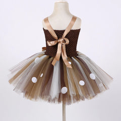 Deer Costumes for Girls Christmas Dress for Kids Halloween Costumes Reindeer Tulle Tutu Dress Birthday Princess Clothes Brown