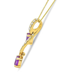 14K Yellow Gold 6x4mm Oval Pink Sapphire and 1/5 Cttw Round Diamond Pendant Necklace - (H-I Color, SI1-SI2 Clarity)