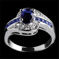 Silver Sapphire Zircon Diamond Ring