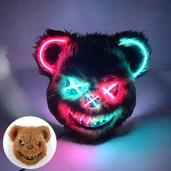 LED Cosplay Glowing  Bloody Bear Mask Halloween Horror Plush Rabbit Mask Bloody Bear Mask Decorative Festival Mask Neon Headgear