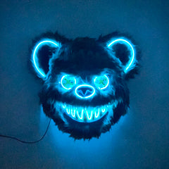 LED Cosplay Glowing  Bloody Bear Mask Halloween Horror Plush Rabbit Mask Bloody Bear Mask Decorative Festival Mask Neon Headgear