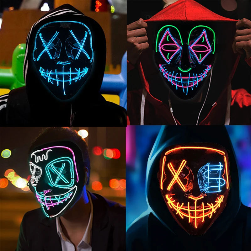 Luminous Led Purge Face Mask Glowing Masks Halloween Costume Props Neon Light Up Mask Costume Cosplay Decoration