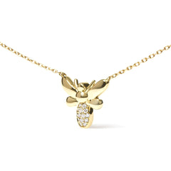 10K Yellow Gold Diamond Accented Bumble Bee Pendant 18" Inch Necklace (H-I Color, I1-I2 Clarity)