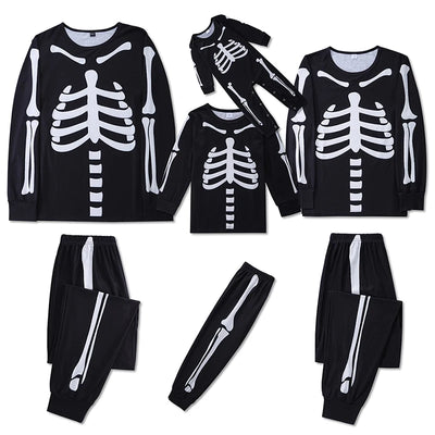 2022 Halloween Skeleton Print Long Sleeve Family Matching Pajamas Set Adult Kids Family Sleepwear Party Clothes Family Sets