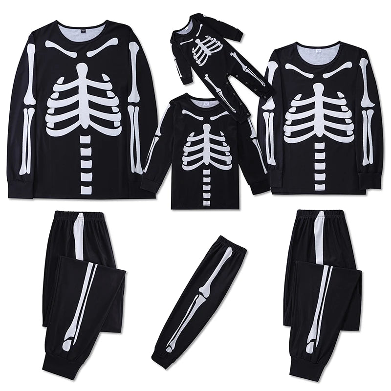 2022 Halloween Skeleton Print Long Sleeve Family Matching Pajamas Set Adult Kids Family Sleepwear Party Clothes Family Sets