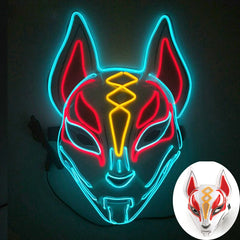 Halloween Glowing Face Mask Light Up Japanese Anime Fox Mask Luminous LED Mask Game Theme Mask Cosplay Supplies