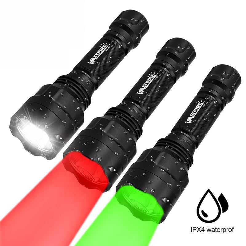 Tactical Light Green/Red/White LED Hunting Flashlight Torch Lamps Light Outdoor Multicolor Torch by 18650 Battery No Battery