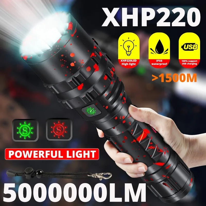 ZK30 50000000LM High Power XHP220 Powerful LED Flashlight Tactical Military Torch  USB Camping Lanterna Waterproof Self Defence