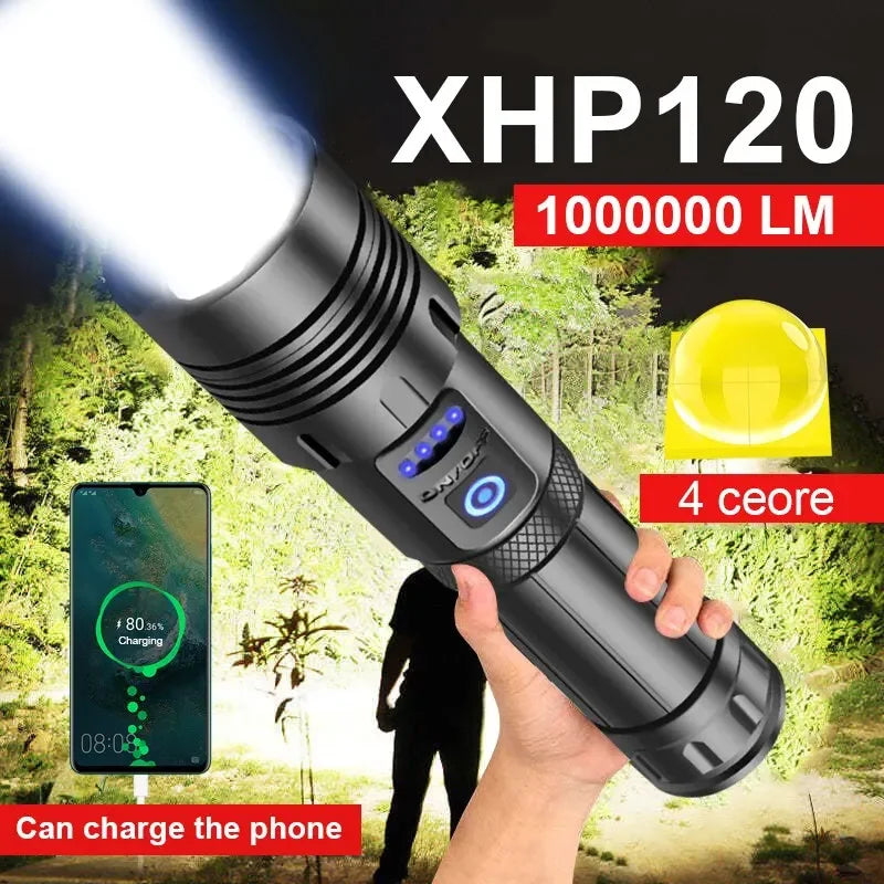 Super XHP120 Powerful Led Flashlight XHP50.2 High Power Torch light Rechargeable Tactical flashlight 18650 Usb Camping Lamp