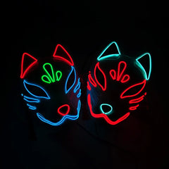 Halloween Glowing Face Mask Light Up Japanese Anime Fox Mask Luminous LED Mask Game Theme Mask Cosplay Supplies