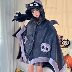 Kawaii Cartoon Bat Y2k Plush Pajamas Anime Cloak Sleepwear Costume Halloween Cloak For Adults Winter Pajamas Women Blanket Cape