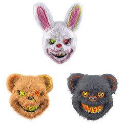 LED Cosplay Glowing  Bloody Bear Mask Halloween Horror Plush Rabbit Mask Bloody Bear Mask Decorative Festival Mask Neon Headgear