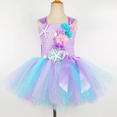 Princess Mermaid Dress for Girls LED Light Up Ocean Themed Birthday Party Tutu Dress Clothes Halloween Costume for Kids Vestidos