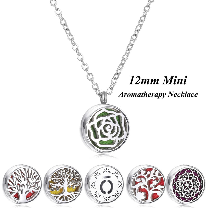 Stainless Steel Aromatherapy Essential Oil Diffuser Necklace Mini Tree Flower 12mm Locket Charm Aroma Perfume Pendant Necklace