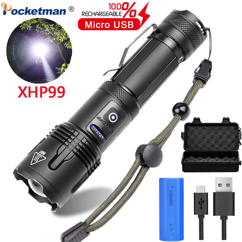 Powerful XHP99 LED/XHP50 LED Flashlight Aluminium Alloy Rechargeable Flashlight Waterproof Torch Tactical Flashlight