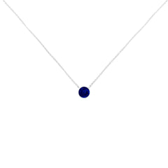 .925 Sterling Silver 2.5mm Lab Grown Cobalt Blue Sapphire Solitaire Bezel Necklace