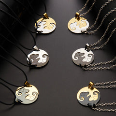 Cat Embrace Couple Necklace Set