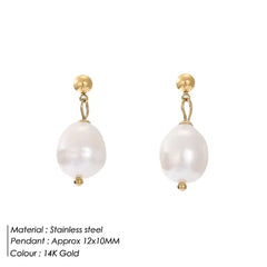 Pearl Dangle Earrings Stainless Steel Gold