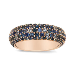 18K Rose Gold Multi Row Blue Sapphire Domed Top Band Ring