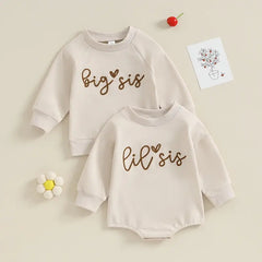 Sister Matching Romper Outfits Letter Print Long Sleeve