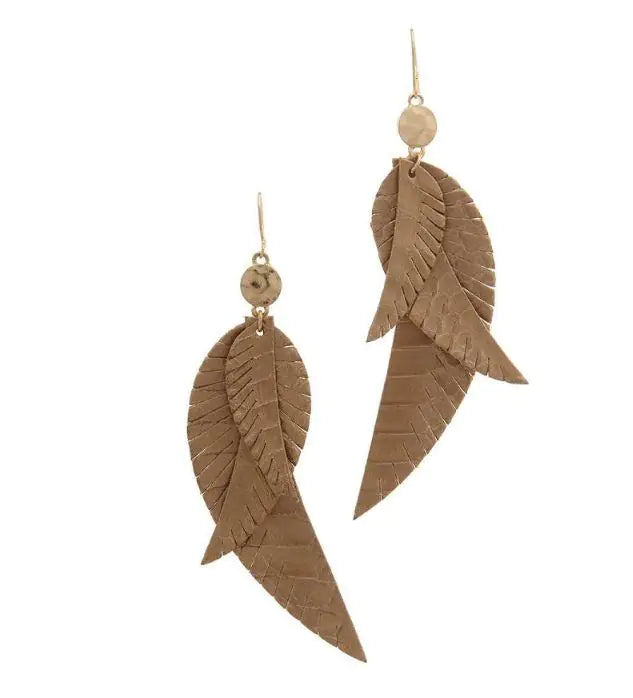 Feather Drop Earrings -Gold