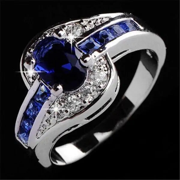 Silver Sapphire Zircon Diamond Ring