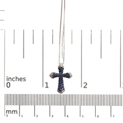 .925 Sterling Silver 3/4 Cttw Created Blue Sapphire and White Diamond Accent Cross Pendant Necklace - 18" Inches