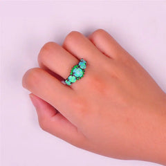 Cute Green Fire Oval Opal Rings