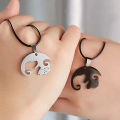 Cat Embrace Couple Necklace Set