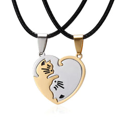 Cat Embrace Couple Necklace Set