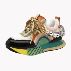 Whimsical Rainbow Pearl Chain Sneakers