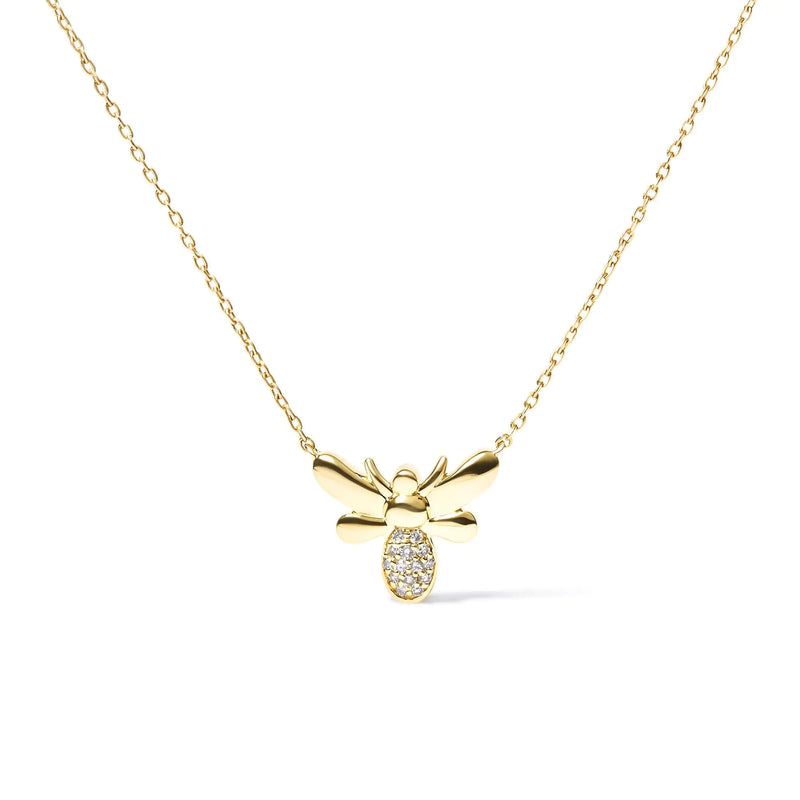 10K Yellow Gold Diamond Accented Bumble Bee Pendant 18