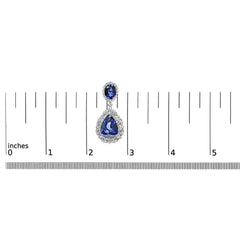 18K White Gold Blue Sapphire 2 3/4 Cttw Diamond Halo Drop Dangle Earring (G-H Color, SI1-SI2 Clarity)